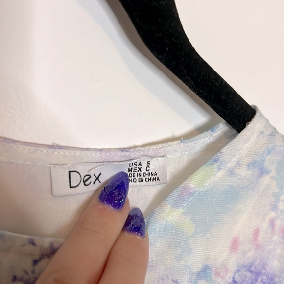 NWT DEX Pastel Mauve Blue Watercolor Sleeveless Ruffle Dress - Picture 7 of 7